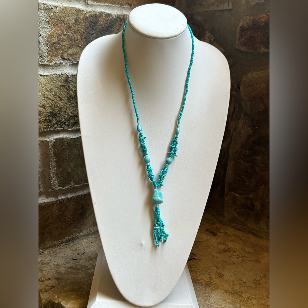 Turquoise Beaded Tassel Necklace